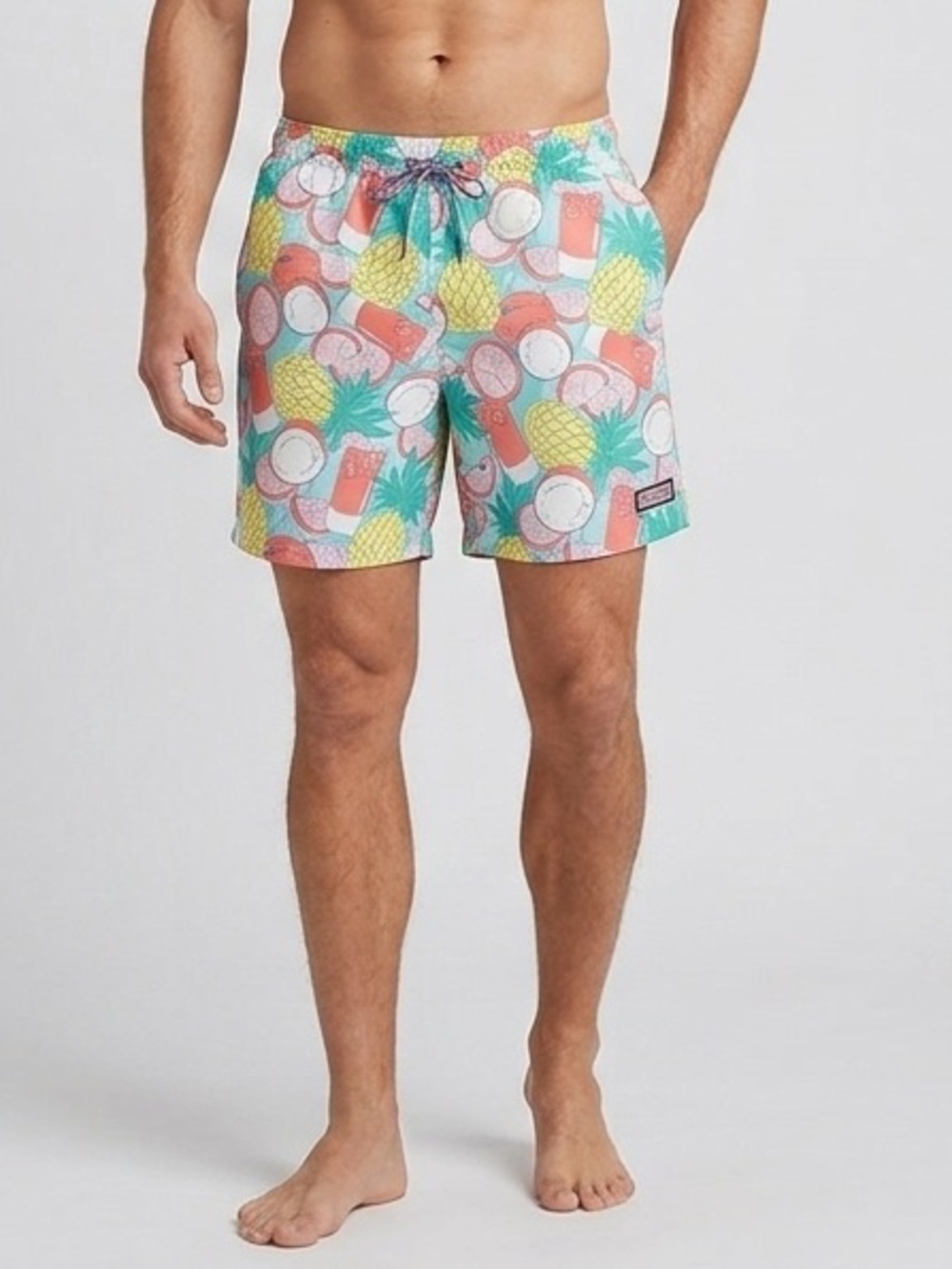 Vineyard Vines Shorts Mens M Pink Green Lemonade Print Swim Trunks Lined Beach